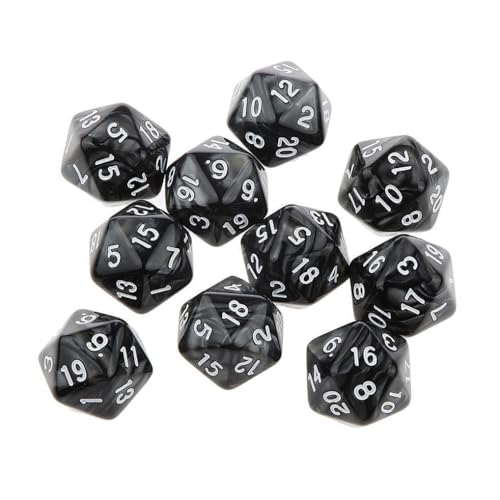 10PCS Polyhedral Dice - D20, 20mm Acrylic, 20 Sided Dice for RPG, MTG, DND, Table Games (Black) - color: Black