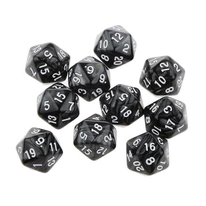 10PCS Polyhedral Dice - D20, 20mm Acrylic, 20 Sided Dice for RPG, MTG, DND, Table Games (Black) - color: Black