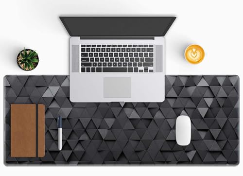 Gaming Mouse Pad, Large Mouse Pads for Desk, Non-Slip Rubber Base Mousepad, Keyboard Mouse Mat, Desk Pad with Stitched Edges, 31.5x11.8inch, Black Grey Triangular Abstract - color: Black Grey Triangular Abstract