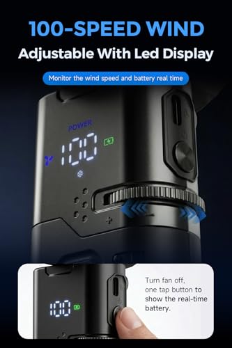 Portable Handheld Turbo Fan with Cooling Plate and Retractable USB-C Cable, 6000mAh Rechargeable, Powerful 100-Speed Wind, LED Display,135° Adjustable, Summer Essential for Travel/Outdoor/Office - color: Black