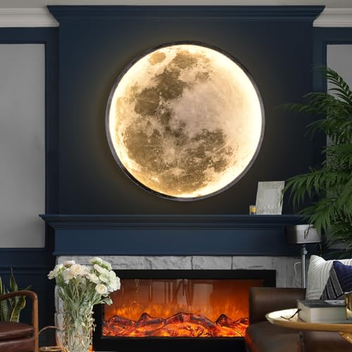 QIYIMEILUX 31.5 inch Large Moon Wall Sconce Plug in Dimmable Modern LED Wall Light with Remote Control 41W Black Wall Lamp Indoor Wall Mounted Lighting Ceiling Light for Living Room Bedroom - color: 31.5in Moon Black
