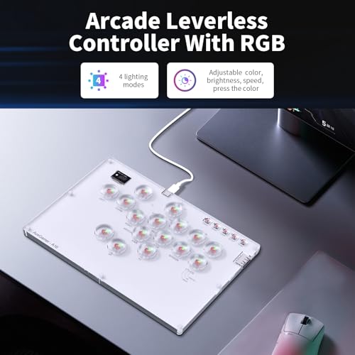 AceGamer Arcade Stick 16Keys All-Button Gamerfinger with Turbo Functions & Custom RGB,Arcade leverless Controller Street Fight for PC/Ps3/Ps4/Steam Game Keyboard-Supports Hot Swap & SOCD (White) - color: White