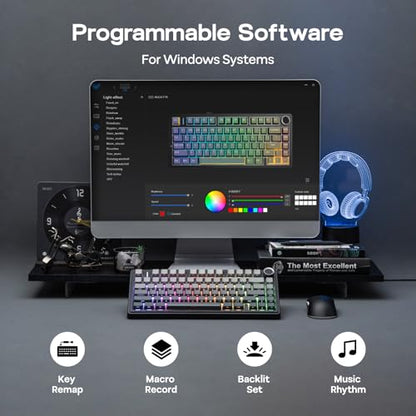 EPOMAKER x Aula F75 Gasket Mechanical Keyboard, 75% Wireless Hot Swappable Gaming Keyboard with Five-Layer Padding&Knob, BT/2.4GHz/USB-C, RGB (Black Gradient, LEOBOG Reaper Switch) - color: Black Gradient, size: LEOBOG Reaper Switch