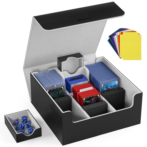 Mlikero Card Deck Case, Trading Card Storage Box for Magnetic Cards Holder and Hard Plastic Cards Protectors, Leather Magnetic Closure Deck Box Fit for MTG, TCG - color: A1-Black, size: C-3 Row XL