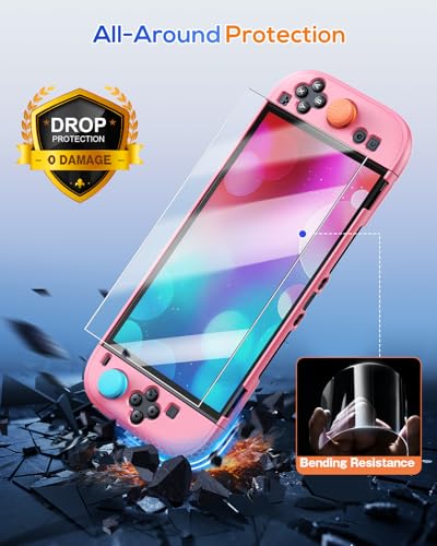 FYOUNG Protective Case for Nintendo Switch 2, Slim Hard Shell Accessories | Switch 2 Cute Case, Scratch&Shock Protection Cover with Screen Protector, 8 Thumb Grip (Solid Pink, Switch 2 7.9inch) - color: Solid Pink