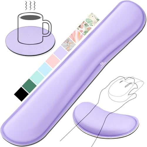 Gimars Upgrade Enlarge Gel Memory Foam Set Keyboard Wrist Rest Pad, Mouse Wrist Cushion Support for Office, Computer, Laptop, Mac, Comfortable, Lightweight for Easy Typing Pain Relief, Purple - color: Purple, size: 3-piece set (keyboard rest+mouse rest+co