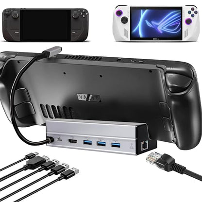 Docking Station for Steam Deck, 6-in-1 Steam Deck Dock with HDMI 2.0 Supports up to 4K@60Hz, 3 USB-A 3.0 Ports Each 5Gbps, Gigabit Ethernet, 100W USB-C PD3.0 Charging Port, Made for Valve Steam Deck - style: 6 in 1 Steam Deck Dock