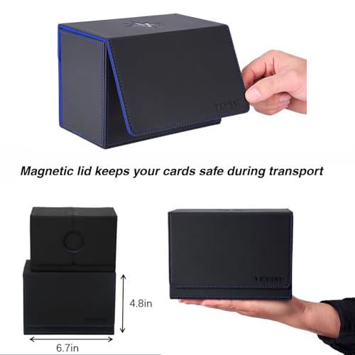 Venssu MTG Deck Box for Commander Display with Dice Tray (Black＆Blue) | Holds 200 Single/160 Double-Sleeved Cards, Fit MTG/PTCG/OPTCG Cards, Strong Magnet, With 2 Dividers & 1 Magnetic Card Holder - color: Black＆Blue