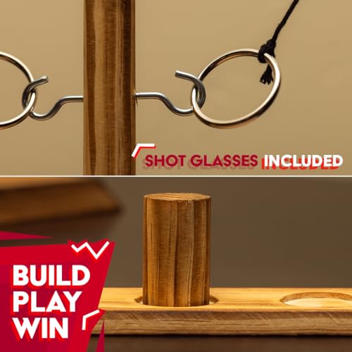 Ring Swing Game Set – Wooden Ring Toss Game with Shot Glasses for Indoor & Outdoor Parties, Fun Party Game for Adults & Family