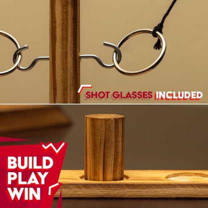 Ring Swing Game Set – Wooden Ring Toss Game with Shot Glasses for Indoor & Outdoor Parties, Fun Party Game for Adults & Family