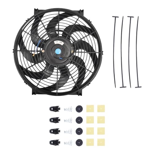 SSN 14 Inch Black Electric Radiator Cooling Fan Mount Kit | Push Pull Electric Radiator Universal Slim Fan with 12V 90W Mount Kit - color: Black, size: 14" No Thermostat