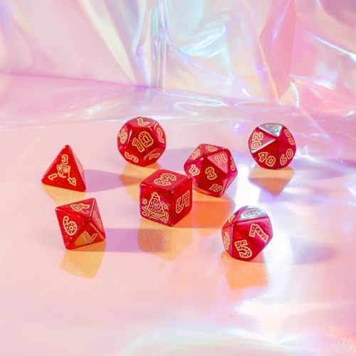 Capybara Dice Set Chillo by Q-Workshop | Ages 14+ | 7 Piece Polyhedral Dice Set with Gold Engraved Numbers | Red Glitter Resin Dice for DND | Pathfinder & Tabletop Roleplaying Games