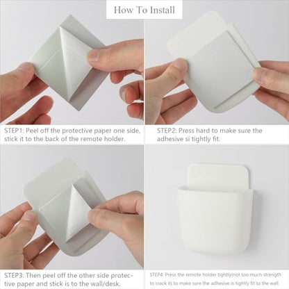 noonebutyou 3 Pcs Remote Control Holder Wall Mount Self Adhesive Remote Case Hole-Free Storage Organizer Wall Pencil Holder Phone Charging for Home Office School(White) - color: White