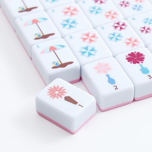 160 Pink Printed American Mahjong Game Set with Carrying Bag and Accessories, 1.2’’ Mahjong Tiles Set - style: 3-Pink
