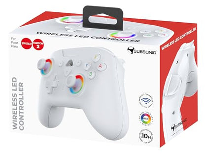 SUBSONIC Switch and Switch 2 Wireless Controller - LED Pro controller White | Pro Controller Gamepad for Nintendo Switch 2 and Nintendo Switch, Ergonomic, Programmable LED, Vibration Function, Gyroscope - color: White