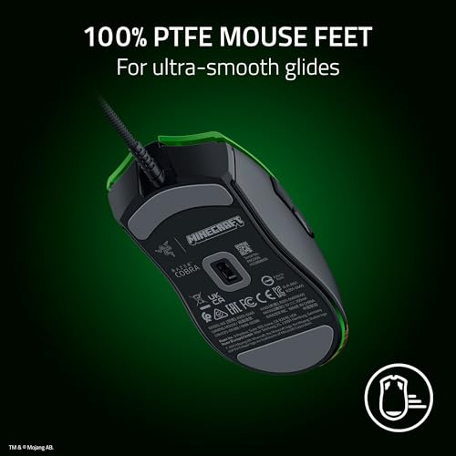Razer Cobra Wired Gaming Mouse, 58g Lightweight, Minecraft Edition | Gen-3 Optical Switches, Chroma RGB Lighting Underglow, 8500 DPI Optical Sensor, 100% PTFE Mouse Feet, Speedflex Cable - color: Minecraft Edition