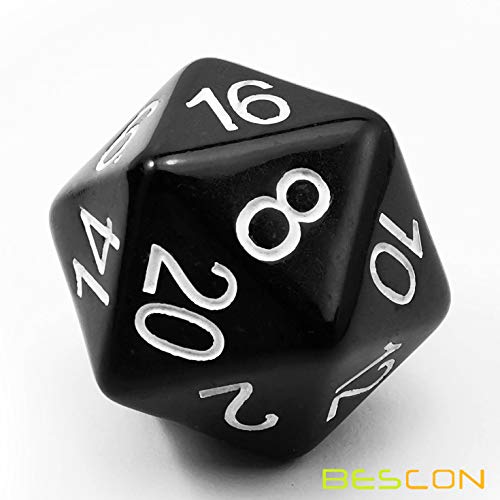 Bescon Jumbo D20 38MM, Big Size 20 Sides Dice Solid Black, Big 20 Faces Cube 1.5 inch - color: Solid Black