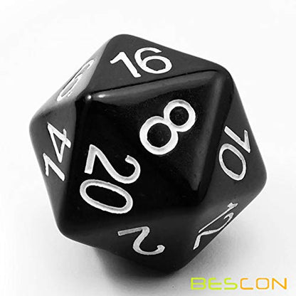 Bescon Jumbo D20 38MM, Big Size 20 Sides Dice Solid Black, Big 20 Faces Cube 1.5 inch - color: Solid Black