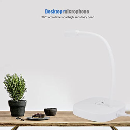 USB Desktop Microphone, Pc Laptop Mic 360° Adjustable Position Gooseneck Style with Touch Switch for Recording for Gaming Streaming(White)
