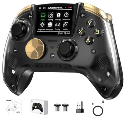 Voacle RG G01 Interactive Screen Wireless Gaming Controller Compatible with PC/Steam/Linux/Android/Switch/IOS 2.4G Wireless Bluetooth Controller Gamepad Hall Effect Triggers(Black) - color: Black