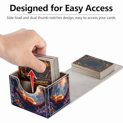 Strong Magnet for TCG MTG Commander Deck Box Playing Card Case Magic Deck Box Creative Pattern Trading Card Storage Box for Collectible Games, Blue Yellow Flowers And Cute Fox - color: Blue Yellow Flowers And Cute Fox