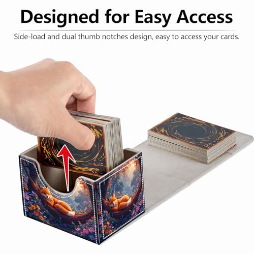 Strong Magnet for TCG MTG Commander Deck Box Playing Card Case Magic Deck Box Creative Pattern Trading Card Storage Box for Collectible Games, Blue Yellow Flowers And Cute Fox - color: Blue Yellow Flowers And Cute Fox