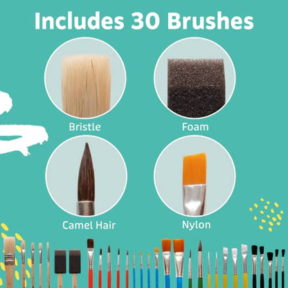 Artlicious Paint Brushes - Acrylic Paint Set and Detail Paint Brushes for Kids - Use with Craft, Watercolor, Oil, Gouache Paints, Face Art, Washable Paints, Miniature Detailing and Rock Painting - style: 30 Pack