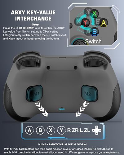 Joso Mobile Gaming Controller for iPad/iPhone/Tablet, Cloud Controller Remote Joystick for iOS/Android, Wireless Switch Controller with Macro Buttons/Hall-Rocker/Hall-Trigger - Grey - color: Grey