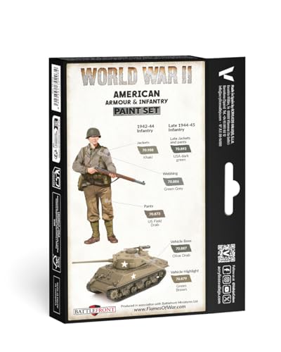Vallejo - WWII American Armour & Infantry Model Color Paint Set | Historic US Military Shades | Brush & Airbrush Compatible Acrylic Colors | Pro Modeler Collection | 6 bottles x 18 ml. (0.6 fl.oz) - style: WWII American Armour & Infantry