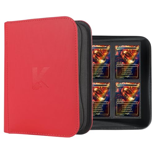 336 Card Binder, 4-Pocket Zipper Binder for Trading Cards, Side Loading Water-Resistant Album for MTG, TCG & Sports Cards (Red) - color: Card Binder 4 Pocket Red