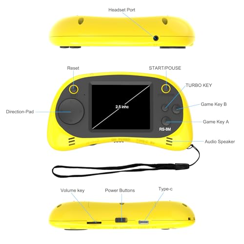 Kids Handheld Portable Video Game Player with 200 Games - 16 Bit 2.5 Inch IPS Screen Mini Retro Electronic Machine for Boys Girls - style: Yellow