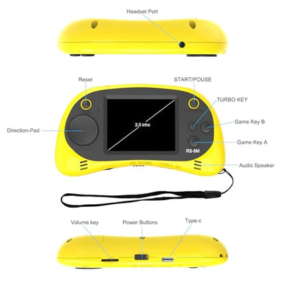 Kids Handheld Portable Video Game Player with 200 Games - 16 Bit 2.5 Inch IPS Screen Mini Retro Electronic Machine for Boys Girls - style: Yellow