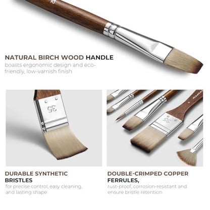 Fuumuui 25pcs Paint Brush Set, Professional 9 Shapes with Wide Flat, Filbert, Fan, Dagger, Cat Tongue, Round, Angle, Rigger for Acrylic Oil Watercolor | Includes Palette Knife & Waterproof Canvas Roll - color: Brown
