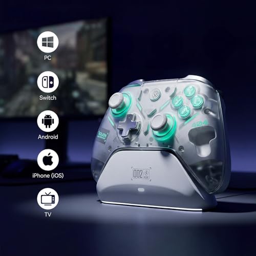 Aolion gaming K20 Wireless Controller Compatible with Switch 2/Switch/PC/iOS/Android, Hall Effect Joystick, 1000Hz Polling Rate, Tri-Mode Bluetooth/2.4G/Wired Gamepad, RGB Charging Dock, Back Buttons - color: White