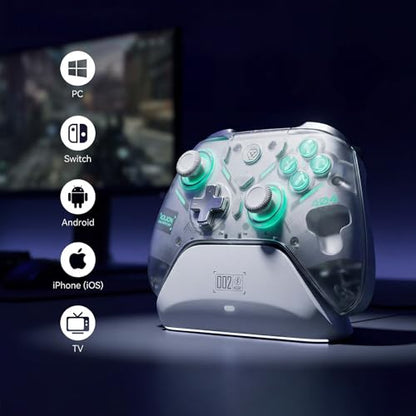 Aolion gaming K20 Wireless Controller Compatible with Switch 2/Switch/PC/iOS/Android, Hall Effect Joystick, 1000Hz Polling Rate, Tri-Mode Bluetooth/2.4G/Wired Gamepad, RGB Charging Dock, Back Buttons - color: White