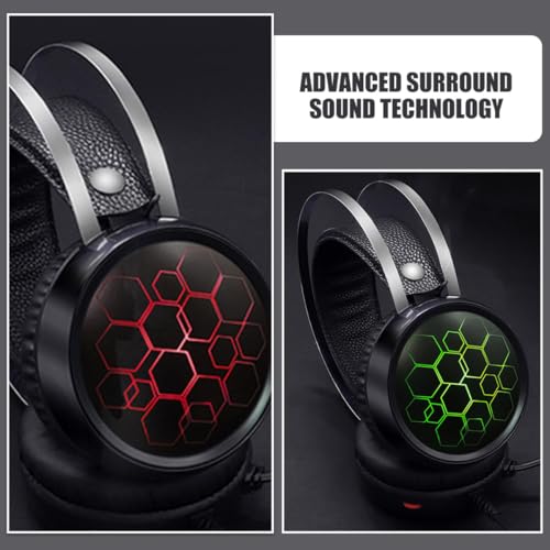 KALLORY Wired Gaming Headset with Microphone for Pc, Comfortable Over Ear Headphone with Soft Ear Pads, RGB Light Surround Sound for Online Gaming and Esports Use