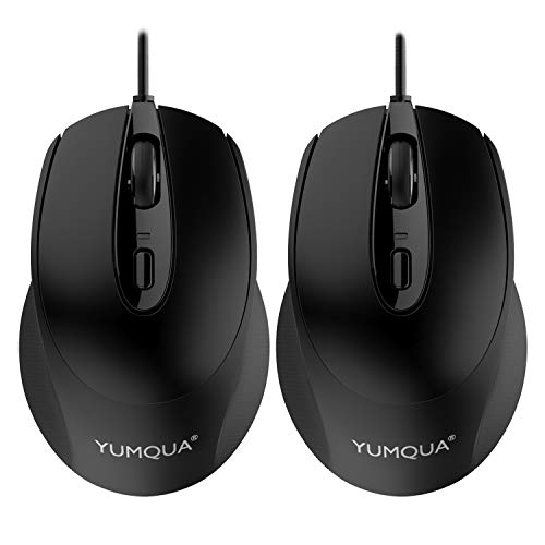 YUMQUA G222 Silent Computer Mouse - 2 Pack Wired Optical USB Mouse, 800/1200 DPI, Home & Office, Desktop & Laptop PC & Chromebook - size: 2Pack