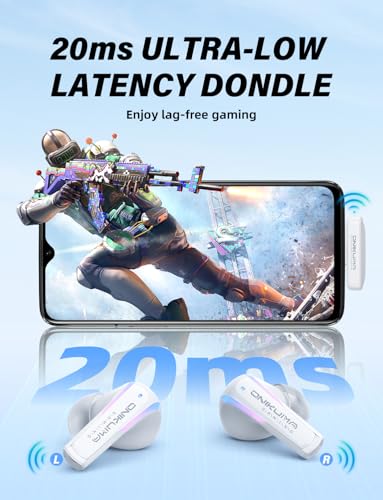 New Version Wireless Gaming Earbuds, 20ms Ultra Low Latency, 2.4GHz + Bluetooth 5.3 Dual Mode, ENC Mic, USB-C Dongle Compatible with PS5/PS4, Meta Quest 3/3S/2, Steam Deck, PC & Mobile - White