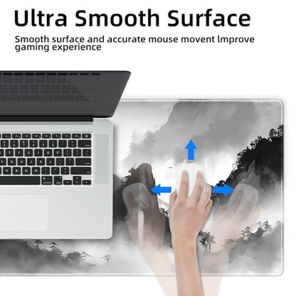 Galdas Mouse Pad for Gaming,XXL XL Large Mouse Mat Long Extended Mousepad Desk Mat Non-Slip Rubber Mice Pads Stitched Edges Thin,Black Ink Background (31.5 x 11.8 x 0.12 Inches) - color: Black Ink