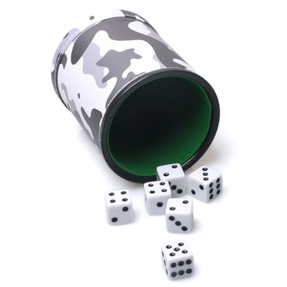 PU Leather Dice Cup Set, Felt Lined Camouflage Dice Shaker with 6 Dice for Liars Farkle Yahtzee Game - color: Camo Grey