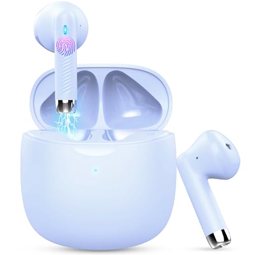 Wireless Earbuds, Bluetooth 5.4 Earbuds Stereo Bass, Bluetooth Headphones in Ear Noise Cancelling Mic, Earphones IP7 Waterproof Sports, 32H Playtime USB C Charging Case Purple Ear Buds for Android iOS - color: Glossy Purple