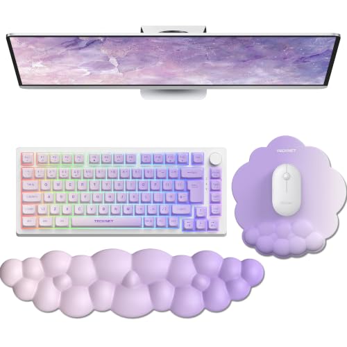 TECKNET Cloud Wrist Rest & Ergonomic Mouse Pad, Cloud Keyboard Wrist Rest with Non-Slip Base, PU Leather Memory Foam Wrist Pad for Keyboard and Mouse, Pain Relief for Typing, Gaming, Purple - color: Purple