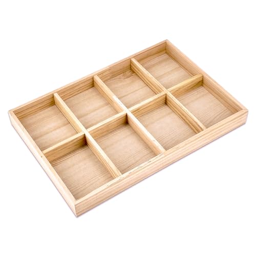 The Display Guys - Stackable Jewelry Tray and Organizer - for Drawers, Dressers, Store Display (8 Compartments, Natural Wood) - color: Wood Natural, size: 8 Compartments