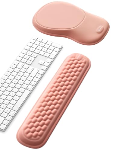 Meatanty Keyboard and Mouse Wrist Rest Set, Ergonomic Wrist Pad Support, Computer Hand Palm Rest Combo, Memory Foam Typing Desk Accessory Carpal Tunnel Cushion, Laptop Office Home School Women-Pink - color: Pink
