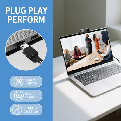 4K Webcam with Microphone, 24MP Ultra HD Web Cam for Desktop Computer, Streaming Camera for PC with Auto Light Correction & Wide Angle, Plug and Play USB Computer Camera for Laptop/Mac/Zoom/Teams