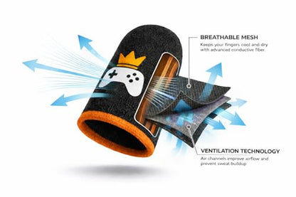 King of The Game - Improved Materials Gaming Finger Sleeves (6 Pack) for Touch Screens and Controllers. Skin-Protective, Ultra-Sensitive, Sweat-Resistant, Breathable and Stretchable. (Orange) - color: Orange
