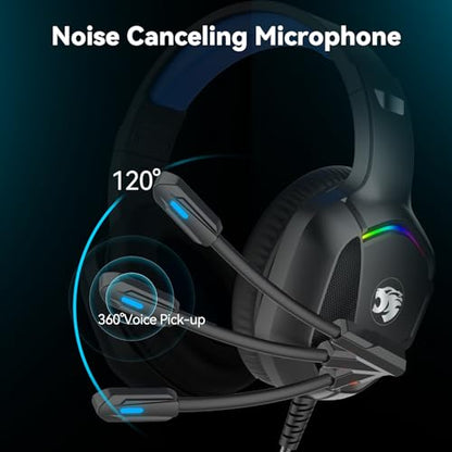 IMYB A36 Gaming Headset with Mic Stereo Headphones for Pc PS5, Xbox | RGB Wired Over-Ear Noise Cancelling for Xbox Series X/S, PS4, Nintendo Switch, Computer, Laptop, Mac - color: Blue
