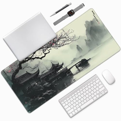 XL Extended Mouse Pad & Keyboard Desk Mat, Japanese Watercolor Cherry Blossom, Non-Slip Rubber Base, 35.4" x 15.7 - color: Cherry blossom pattern