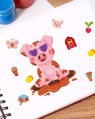 Aowplc 48 Sheets Farm Animal Make‑a‑Face Stickers for Kids & Toddlers – 12 Unique Mix‑and‑Match Designs – Farm Party Favors, Birthday Supplies, Activities & Crafts - style: Farm Fun