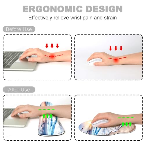 Ergonomic Mouse Pad with Wrist Rest and Keyboard Wrist Rest, Mousepad and Wrist Rest for Computer Keyboard, Pain Relief, Non-Slip Rubber Base, Mouse Pad with Wrist Support for Gaming, Office, Beach - color: Beach